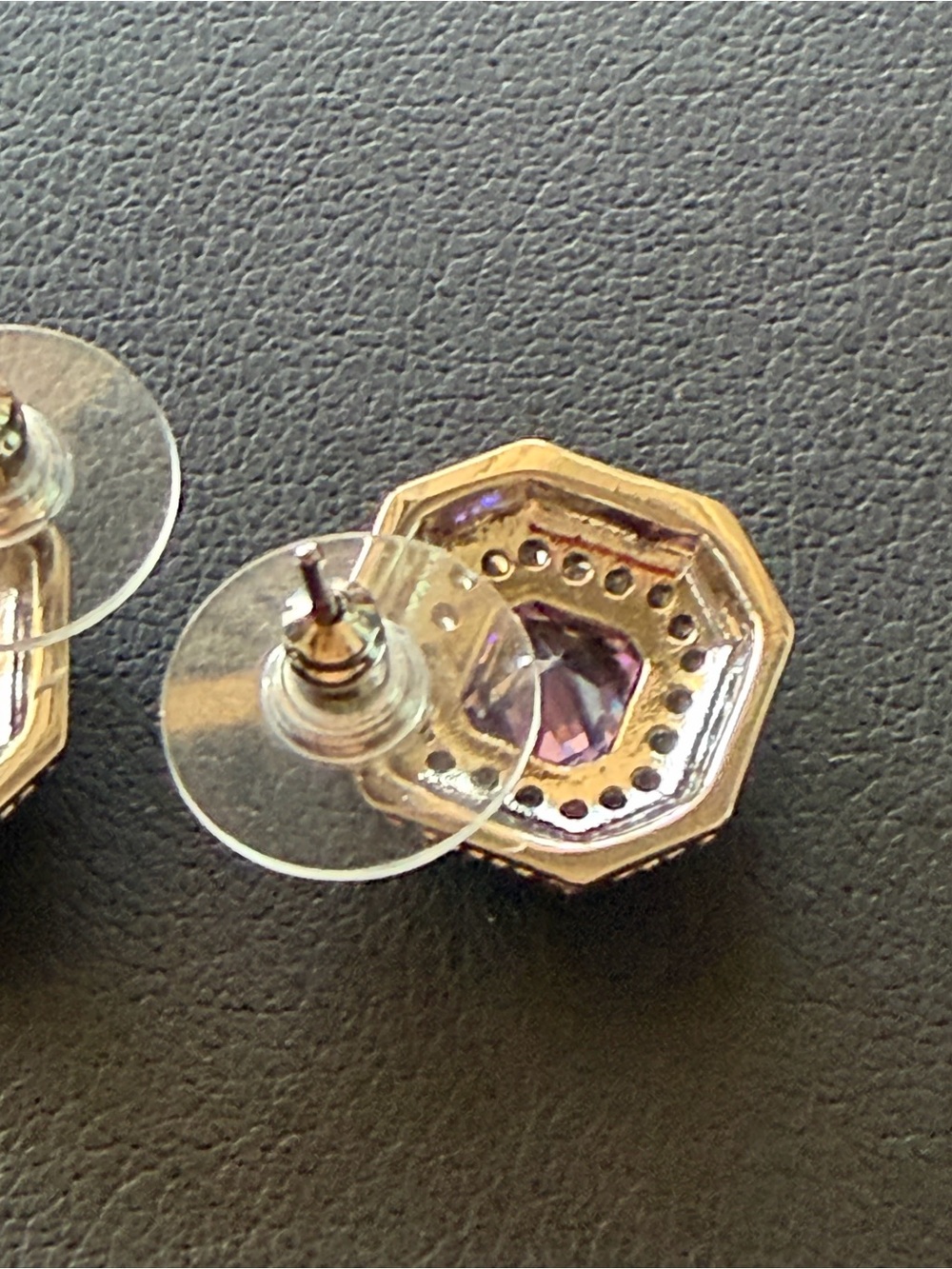 Vintage Purple Amethyst & Sterling Silver Octagon Crystal Stud Earrings - Picture 3 of 3